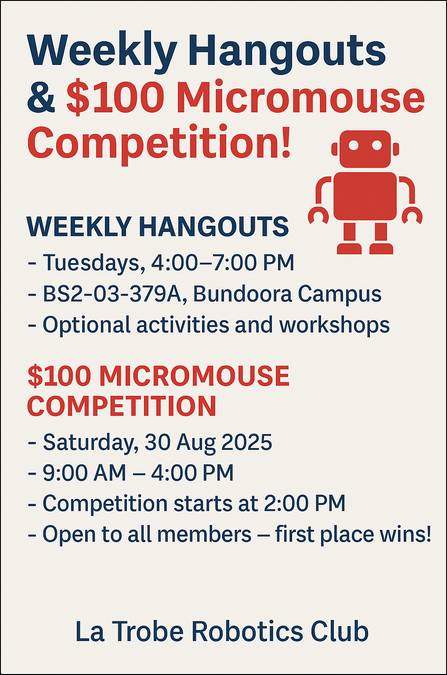 La Trobe Robotics Club Weekly Hangouts Poster
